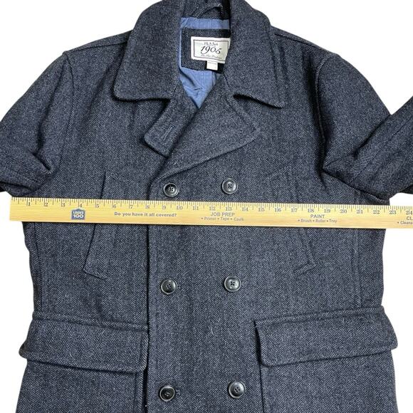 Jos A Bank Peacoat Mens L Gray Wool Blend Double Breasted Overcoat Coat Tweed - Picture 8 of 11
